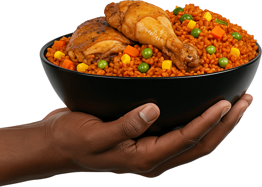 Bowl of food with calorie tracking overlay showing different food items with their calorie counts